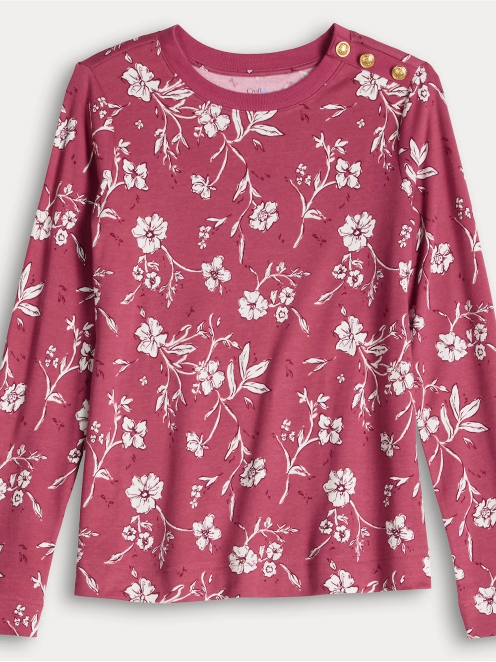 croft & barrow Rose Floral Button-Shoulder Pullover